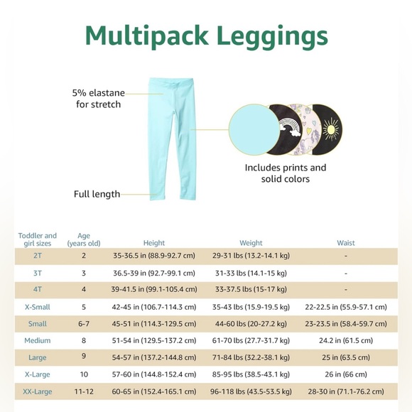 5 Pack Girls Assorted Leggings Large - Picture 7 of 7